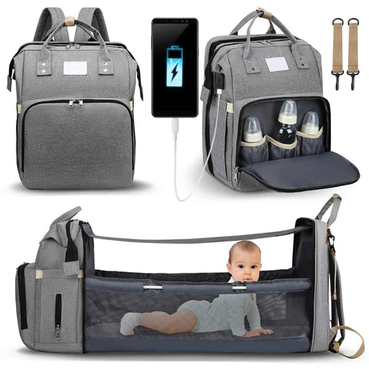 Sac à Dos à Langer Pliable pour Maman avec Lit de Bébé, Grande Capacité, Sac Portable avec Biberon et Port USB - Boutdechouboutique